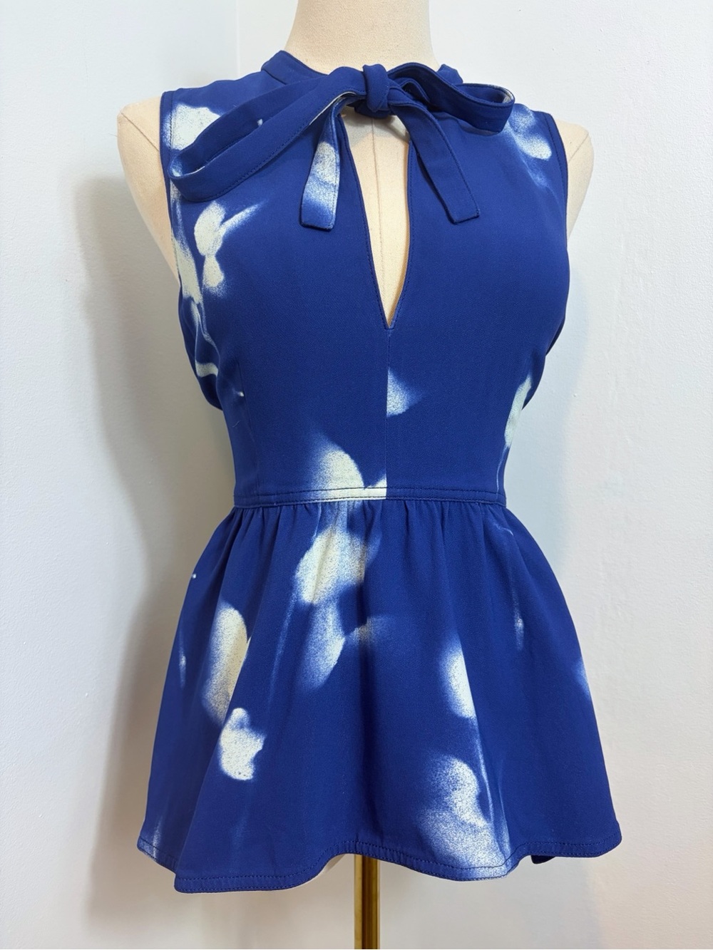 Proenza Schouler Blue Cady Printed Top With Tie Neck SEE DESCRIPTION